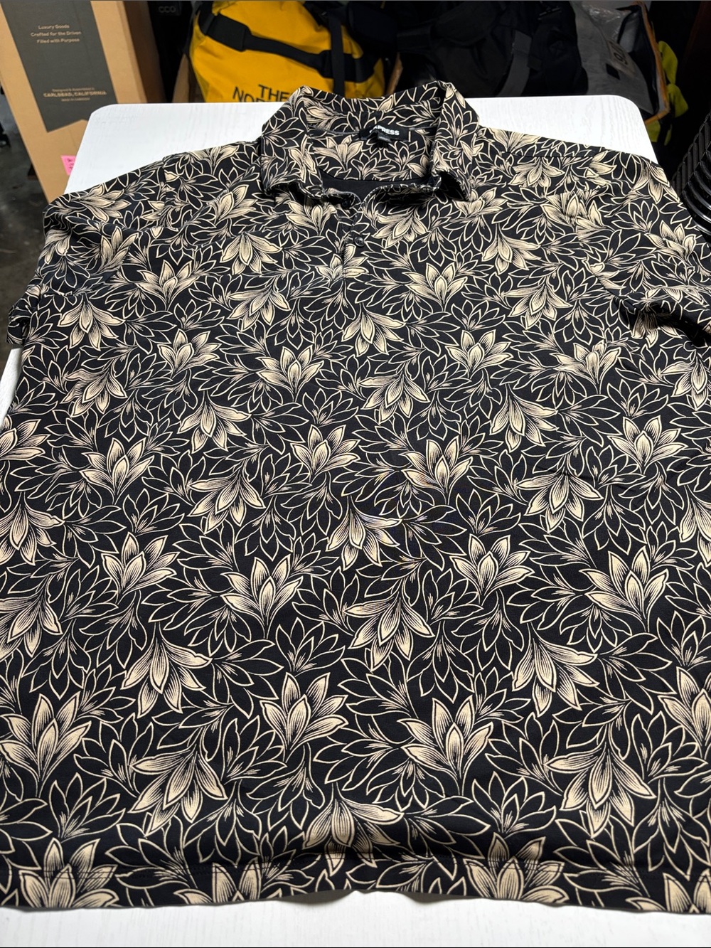 Express Black Polo with Cream Floral Print